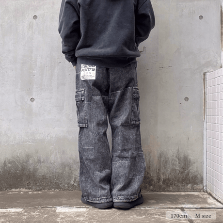 カーゴパンツ デニムパッチワーク風 コットン混 ストリート 800746