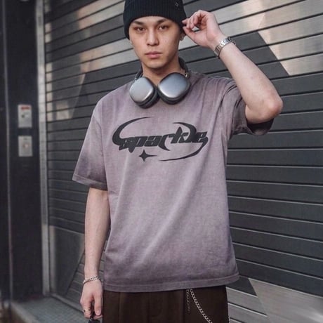 スプレー加工 トライバルロゴ テレコ半袖Tシャツ【グランジ / ショート丈 / ユニセックス】 235591