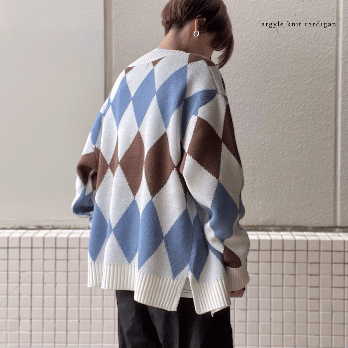 全5色】 アーガイルチェックBIG長袖ニットカーディガン 21708005