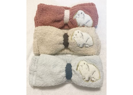 サンプル　マシュマロラビットカラー　刺繍ヘアバンド