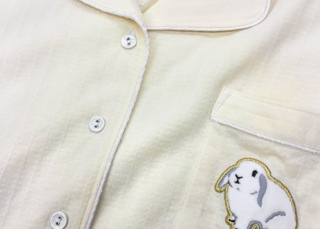 シアサッカーラビット刺繍シャツワンピース