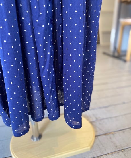 SOIL ソイル （レディース） / 80s COTTON VOILE DOT PRINT BANDED COLLAR S/SL DRESS 【ネイビードット】