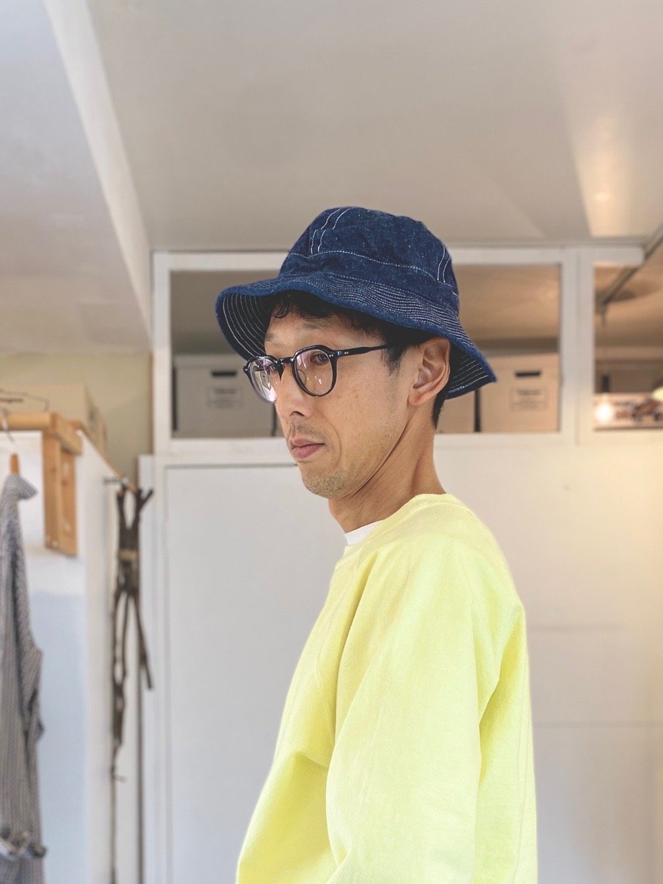 BLUE BELL orSlow　デニムハット　US NAVY　サイズ１ orSlow US Navy Wide Brim Hat, Denim One Wash – Glasswing