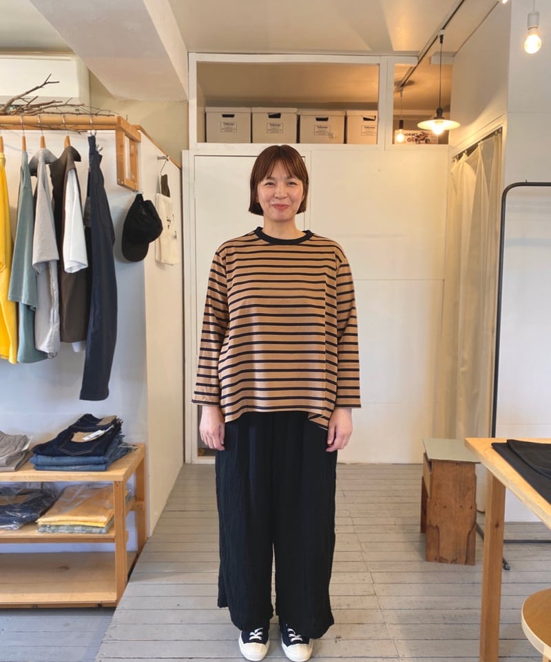 繁子☆新品☆maillot border  flair long-T 黒 maillot マイヨ（レディース） / hd border flair long-Tee