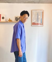 MANUAL ALPHABET マニュアルアルファベット（ユニセックス）/ WASHER BROAD LOOSE FIT R/C S/S SHT 【ブルー】