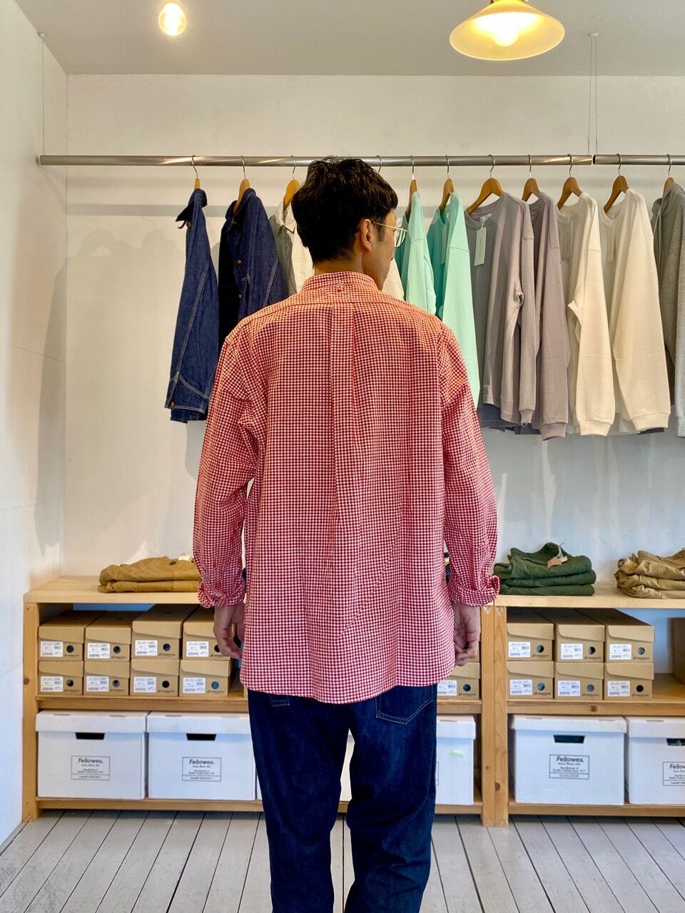 maillot マイヨ（ユニセックス） / 【新型】SUNSET GINGHAM NEW STAND COLLAR SHIRTS  サンセットギンガムスタンドカラーシャツ 【スモールレッド】