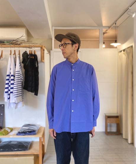 MANUAL ALPHABET マニュアルアルファベット（ユニセックス）/ WASHER BROAD LOOSE FIT B/C SHIRTS 【ブルー】