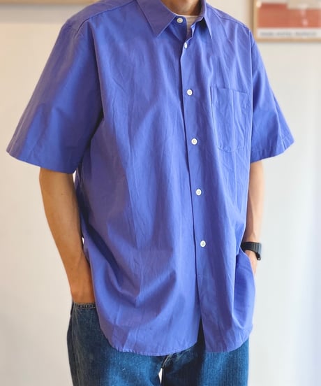 MANUAL ALPHABET マニュアルアルファベット（ユニセックス）/ WASHER BROAD LOOSE FIT R/C S/S SHT 【ブルー】