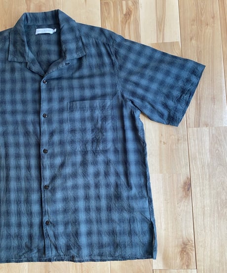 MANUAL ALPHABET マニュアルアルファベット（ユニセックス）/ C/S LAWN S/S OPEN COLLAR SHIRTS 【ブラックチェック】