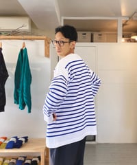 maillot マイヨ（ユニセックス） / panel border basque　パネルボーダーバスク 【ホワイト×ロイヤル ナロー】