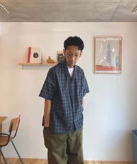 MANUAL ALPHABET マニュアルアルファベット（ユニセックス）/ C/S LAWN S/S OPEN COLLAR SHIRTS 【ブラックチェック】