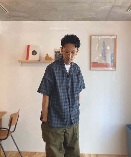 MANUAL ALPHABET マニュアルアルファベット（ユニセックス）/ C/S LAWN S/S OPEN COLLAR SHIRTS 【ブラックチェック】