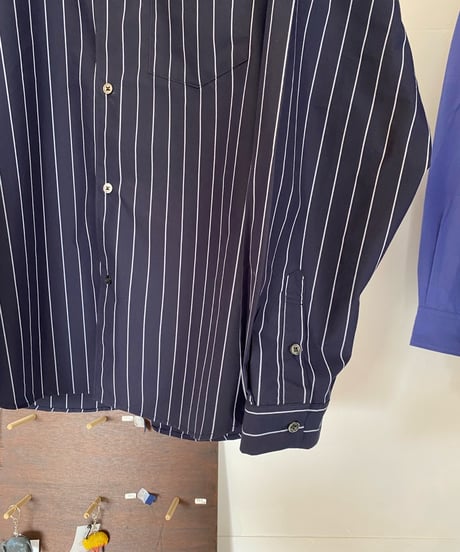 MANUAL ALPHABET マニュアルアルファベット（ユニセックス）/ THIN ICE TC WIDE BC SHIRTS 【ネイビーストライプ】