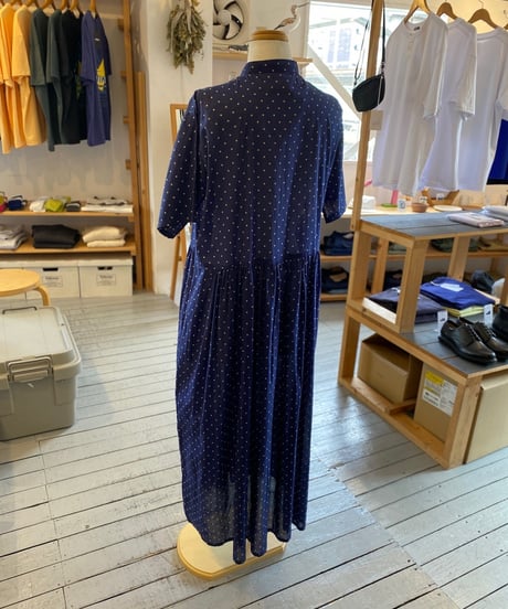 SOIL ソイル （レディース） / 80s COTTON VOILE DOT PRINT BANDED COLLAR S/SL DRESS 【ネイビードット】