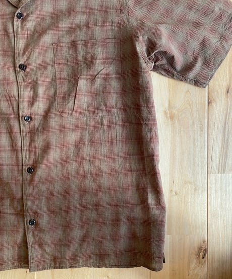 MANUAL ALPHABET マニュアルアルファベット（ユニセックス）/ C/S LAWN S/S OPEN COLLAR SHIRTS 【ブラウンチェック】