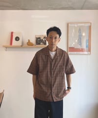 MANUAL ALPHABET マニュアルアルファベット（ユニセックス）/ C/S LAWN S/S OPEN COLLAR SHIRTS 【ブラウンチェック】