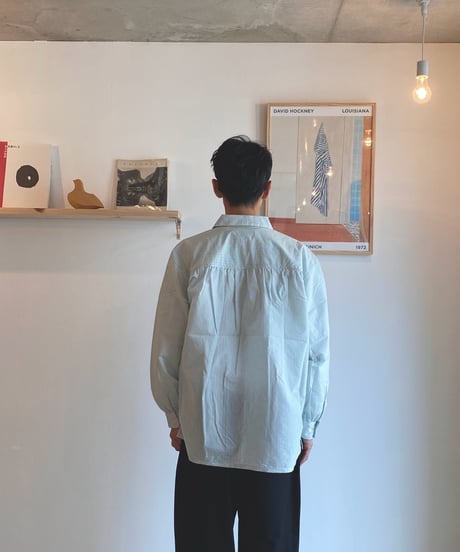 MANUAL ALPHABET マニュアルアルファベット（ユニセックス）/ AIRY CLOTH WIDE SHT エアリークロスワイドシャツ【LTグリーンストライプ】