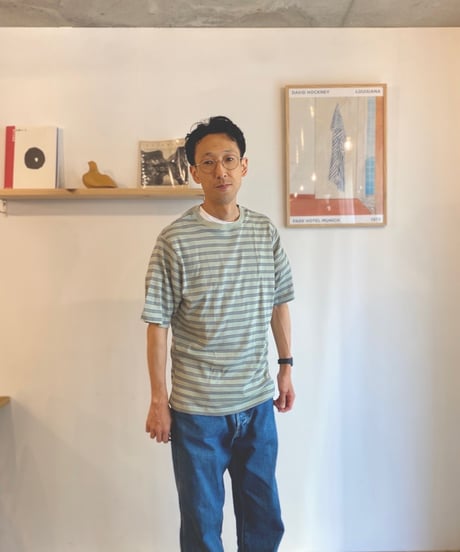 Miller ミラー（ユニセックス）/ Panel-rib Casual fit Tee 【ミント×ネイビー】