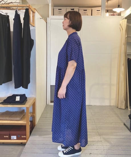 SOIL ソイル （レディース） / 80s COTTON VOILE DOT PRINT BANDED COLLAR S/SL DRESS 【ネイビードット】