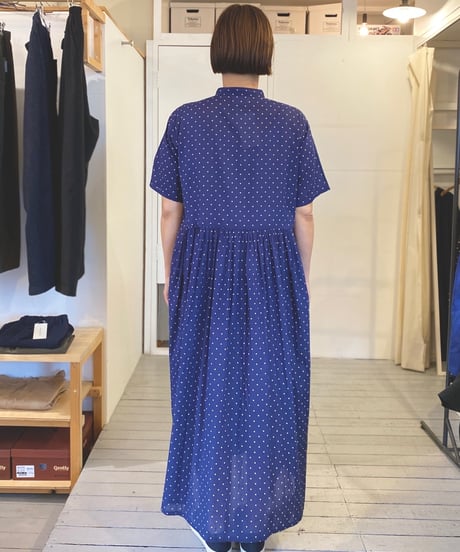 SOIL ソイル （レディース） / 80s COTTON VOILE DOT PRINT BANDED COLLAR S/SL DRESS 【ネイビードット】