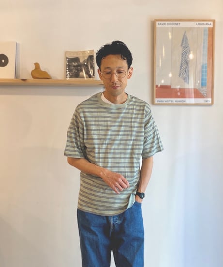 Miller ミラー（ユニセックス）/ Panel-rib Casual fit Tee 【ミント×ネイビー】