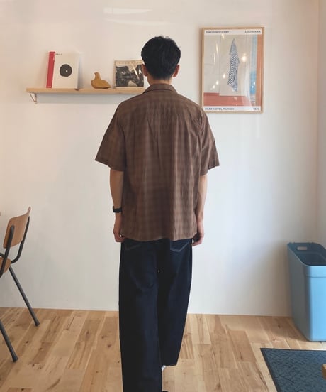 MANUAL ALPHABET マニュアルアルファベット（ユニセックス）/ C/S LAWN S/S OPEN COLLAR SHIRTS 【ブラウンチェック】