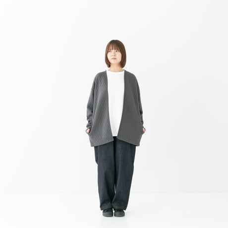 《 WOMEN 》RINEN / 30/1オーガニック天竺ダイヤキルティング トッパーカーディガン ( チャコール )