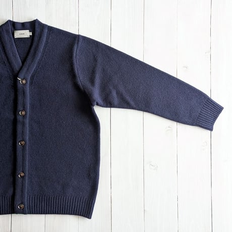 《 UNISEX 》RINEN / 2/15ウール天竺編み カーディガン ( ネイビー )