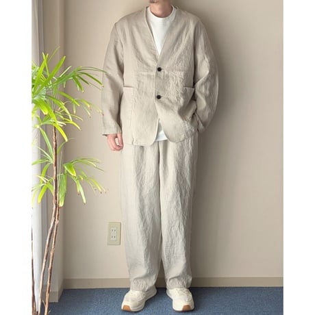 《 UNISEX 》RINEN / 40/1リネン平織 ノーカラージャケット ( サンド )