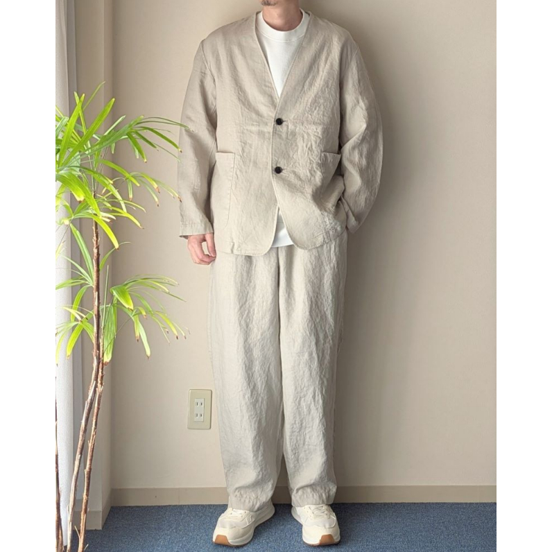 UNISEX 》RINEN / 40/1リネン平織 ノーカラージャケット ( サンド )
