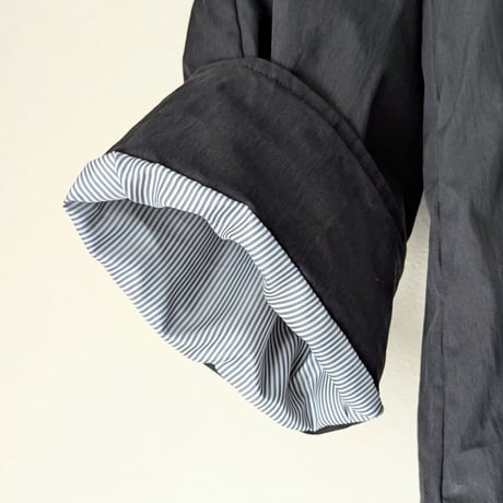 《 UNISEX 》 RINEN / 綿ナイロンタイプライター 中綿ボンディング ステンカラーコート ( クロ )