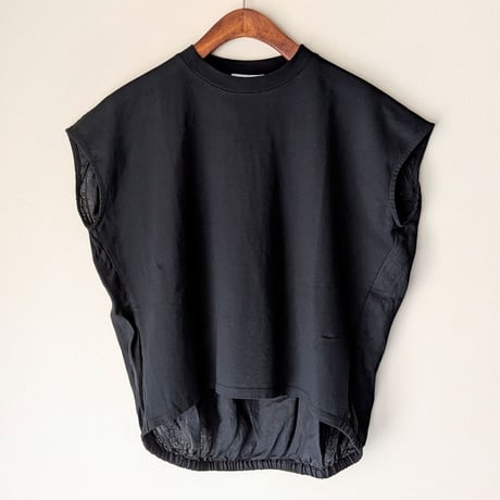 《 WOMEN 》 MANON / OVER DYE LINEN COMBI SHIRT TEE ( BLACK )