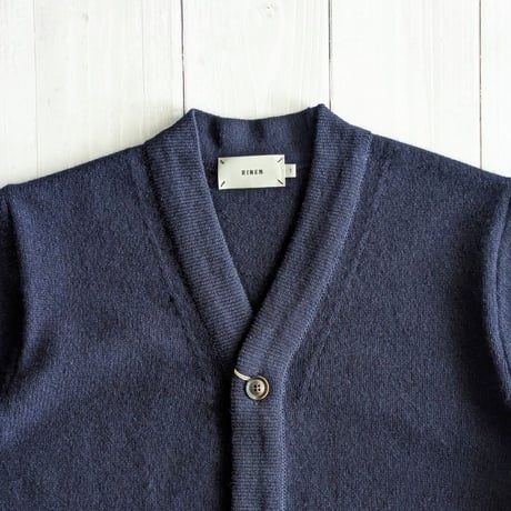 《 UNISEX 》RINEN / 2/15ウール天竺編み カーディガン ( ネイビー )