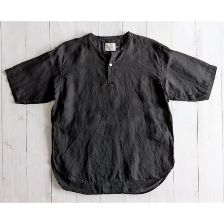 《 MEN 》 RINEN / 60/1リネンローン 半袖ヘンリーネックシャツ ( クロ )