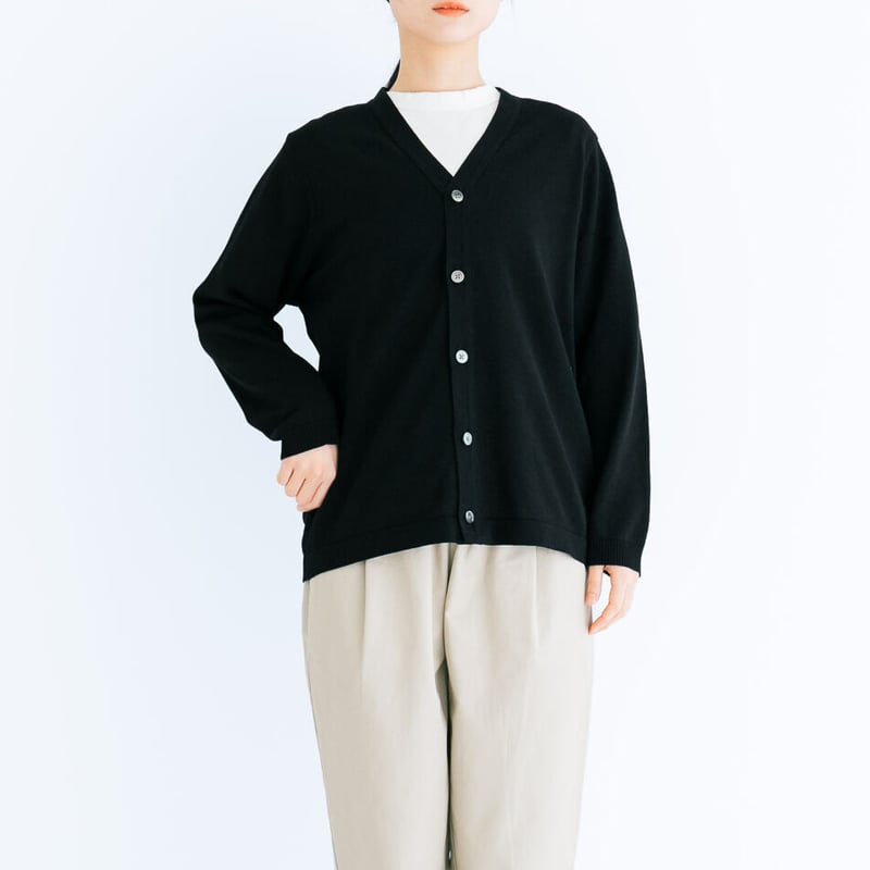 Lady's 》RINEN / 綿ナイロン天竺編み カーディガン ( クロ