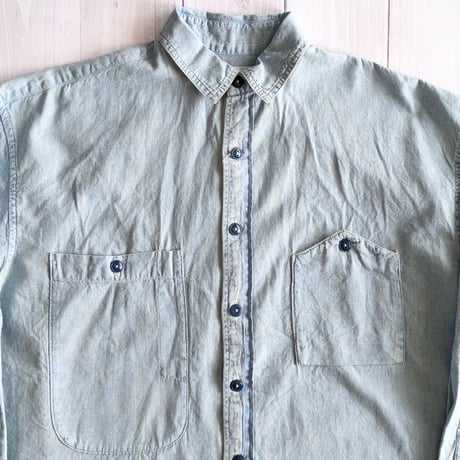 《 UNISEX 》H.UNIT / Chambray big pocket work shirt ( Used wash )