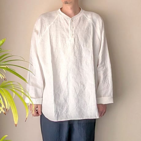 《 MEN 》 maillot mature / Canvas Linen Henley BB Shirt ( WHITE )