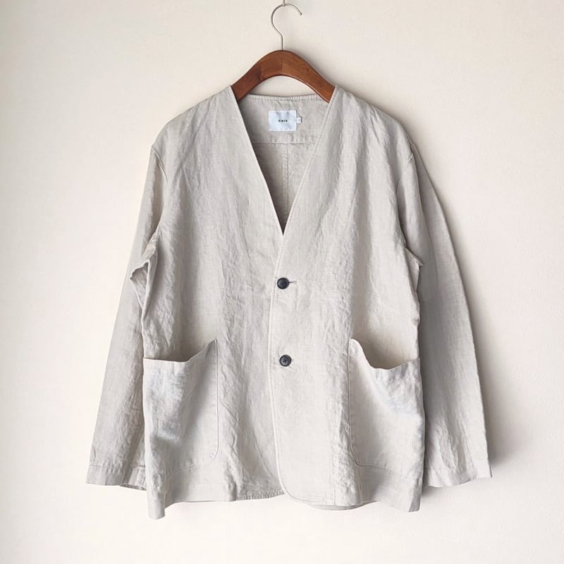 UNISEX 》RINEN / 40/1リネン平織 ノーカラージャケット ( サンド )