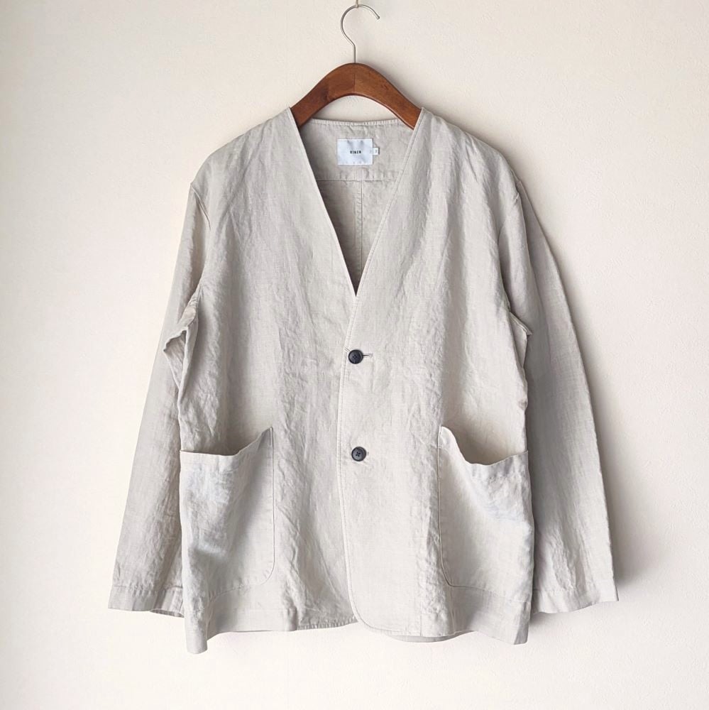 UNISEX 》RINEN / 40/1リネン平織 ノーカラージャケット ( サンド )