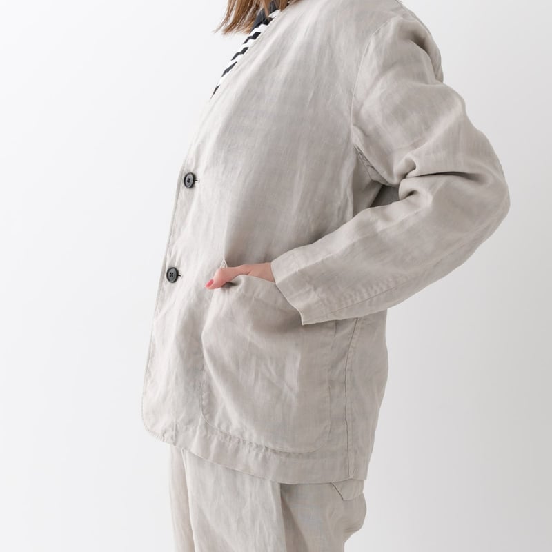 UNISEX 》RINEN / 40/1リネン平織 ノーカラージャケット ( サンド )
