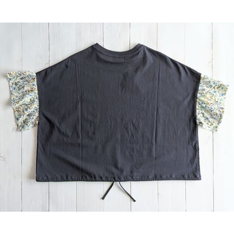 《 WOMEN 》 sosotto / 40/2シルケット天竺裾ドロストLIBERTYギャザースリーブTシャツ ( ネイビー )