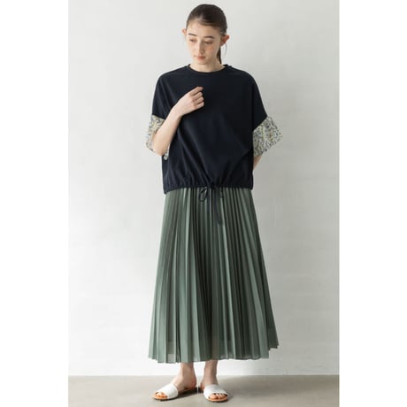《 WOMEN 》 sosotto / 40/2シルケット天竺裾ドロストLIBERTYギャザースリーブTシャツ ( タン )