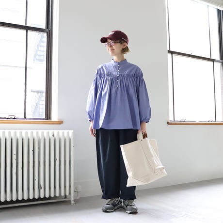 《 WOMEN 》 maillot mature / Shuttle Cloth Gather Shirt ( BLUE )