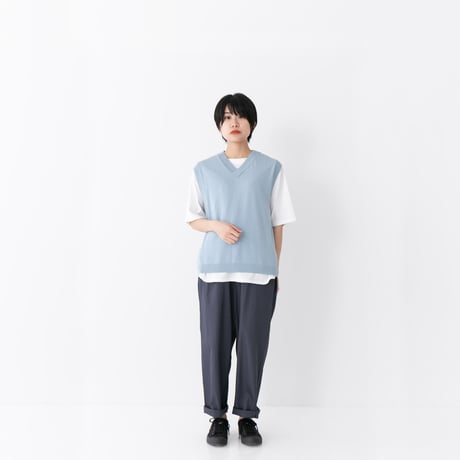 《 Lady’s 》RINEN / 綿ナイロン天竺編み Vネックベスト ( ライトブルー )