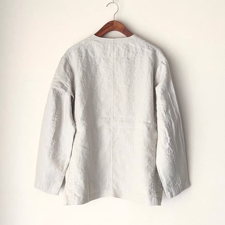 《 UNISEX 》RINEN / 40/1リネン平織 ノーカラージャケット ( サンド )