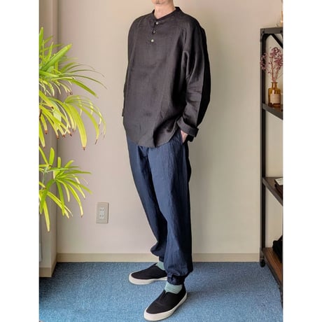 《 MEN 》 maillot mature / Canvas Linen Henley BB Shirt ( BLACK )