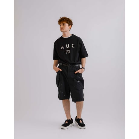 《 UNISEX 》 H.UNIT / Back satin military shorts ( BLACK )