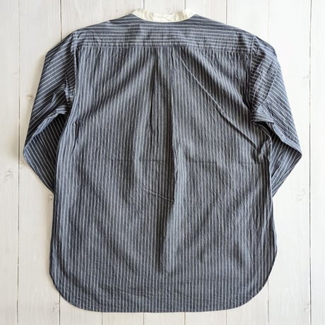 《 UNISEX 》RINEN / 40/1オーガニックブロードストライプ クレリックスタンドカラーシャツ ( ネイビー )
