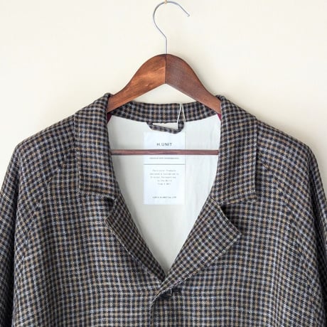 《 WOMEN 》H.UNIT / Wool check raglan atelier coat ( BLACK )
