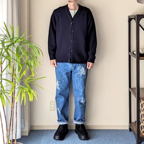 《 UNISEX 》RINEN / 2/15ウール天竺編み カーディガン ( ネイビー )